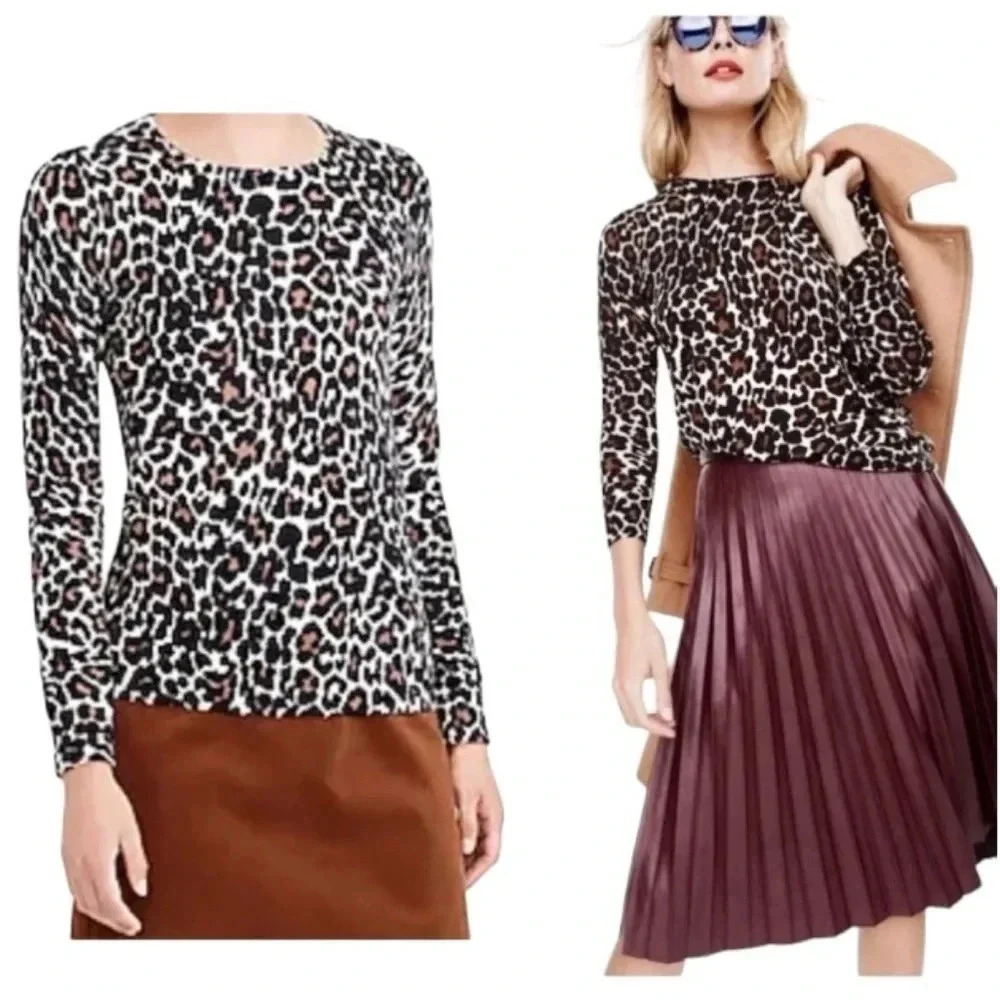 J CREW | Cotton Leopard Print Teddie Lightweight Sweater Size XS - Picture 3 of 14